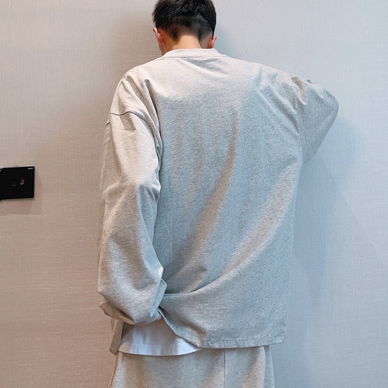 ラウンドネック無地ビッグロングTシャツ　913