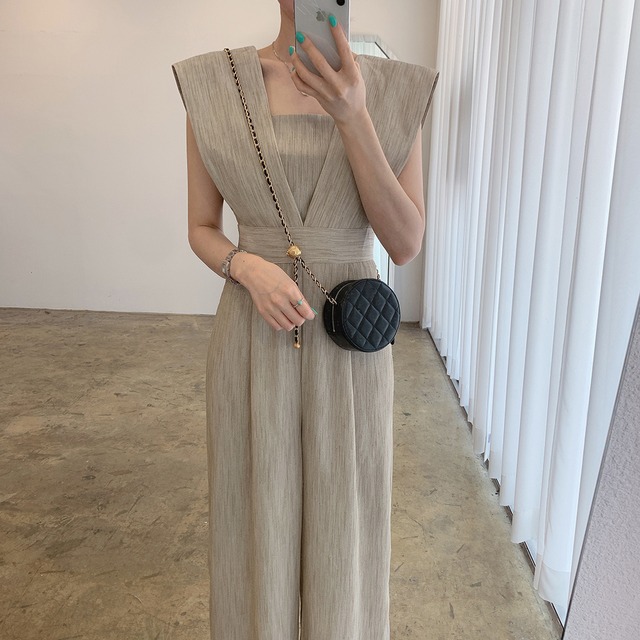 ワントーンカラー ワイドレッグオールインワン　10804