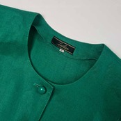 リネン100% Leilian レリアン 半袖 ジャケット 13+/グリーン レディース レトロ