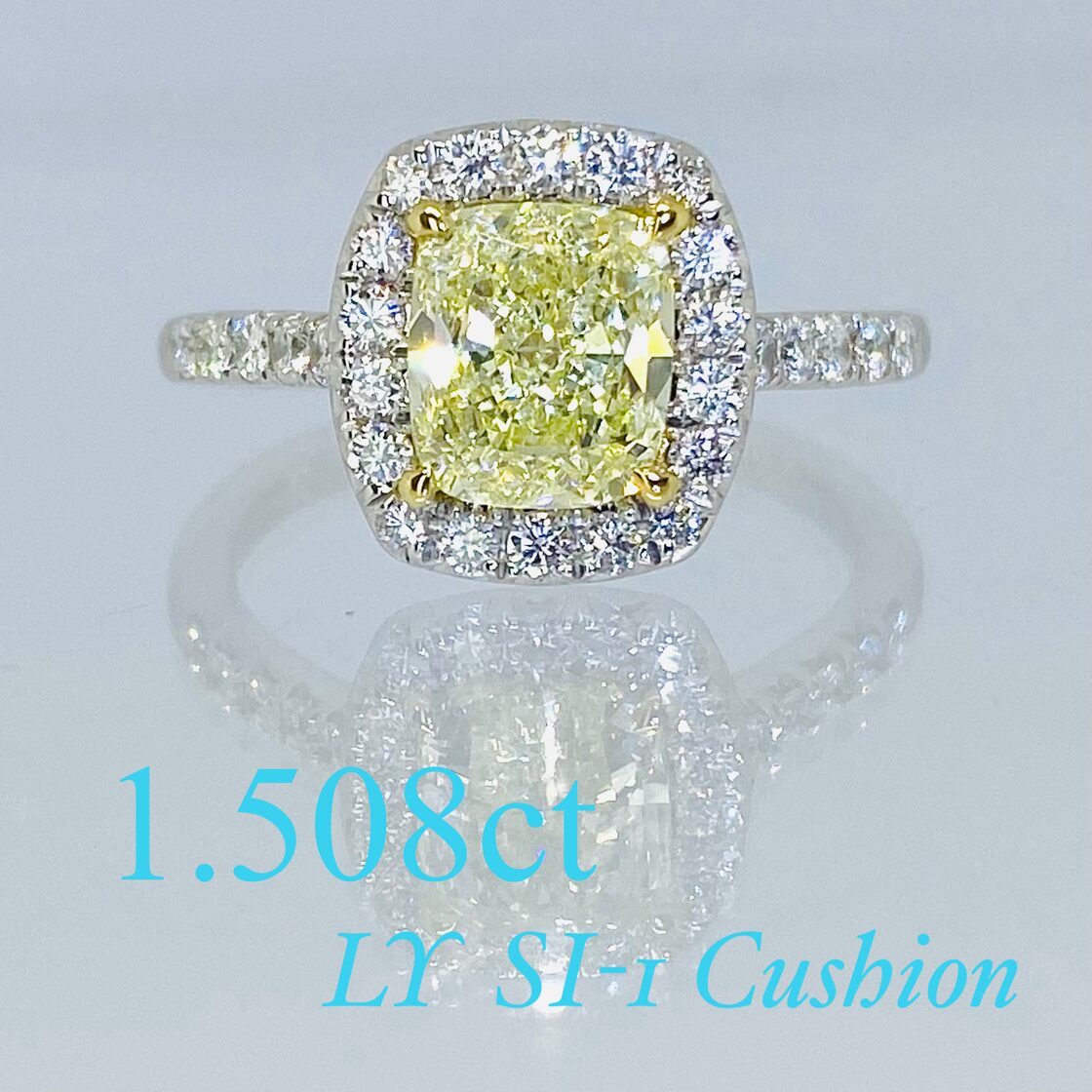 新品【クッションカット】巨石1.5カラット！ イエローダイヤ SI-1 