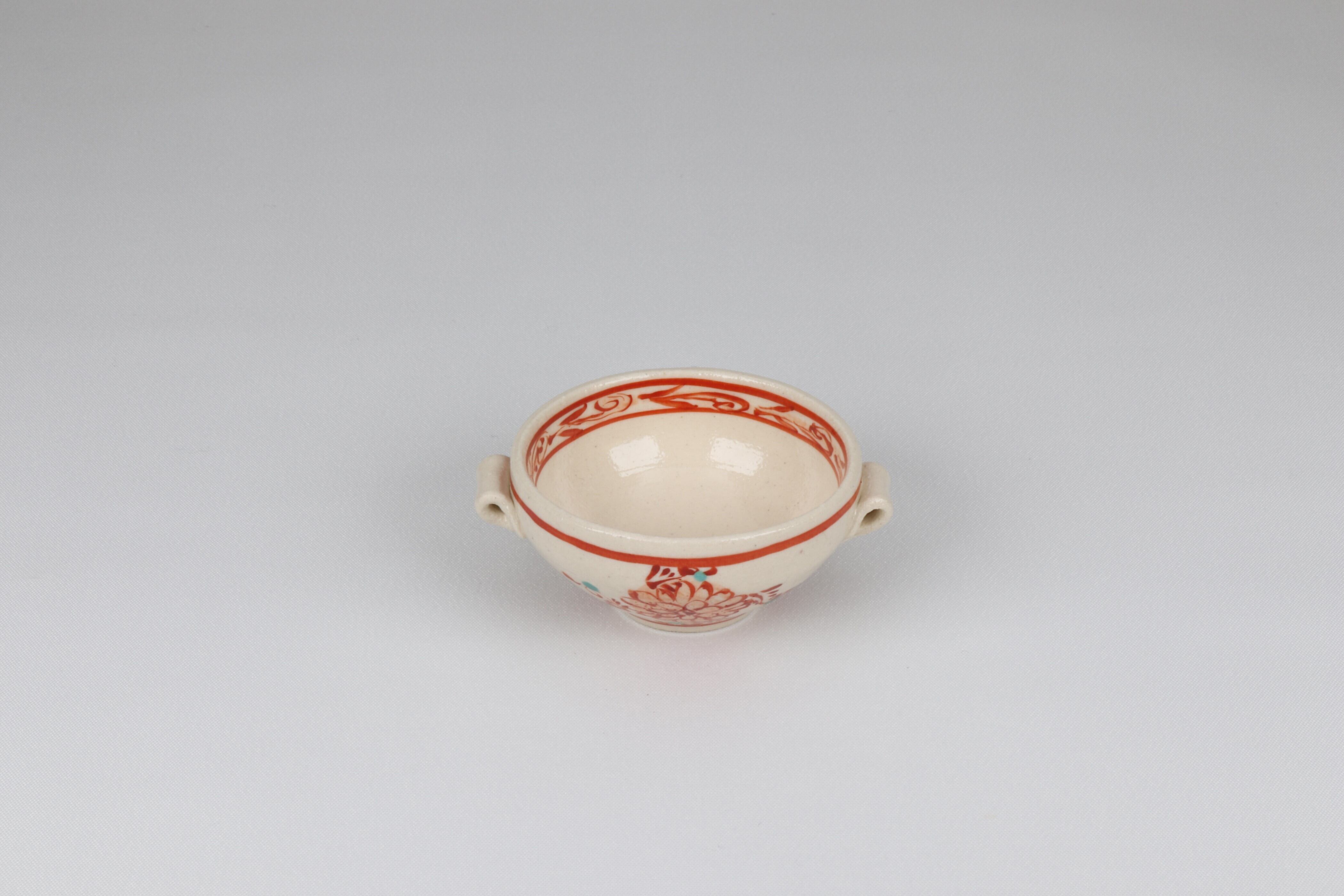 色絵 耳付珍味鉢 赤絵草花