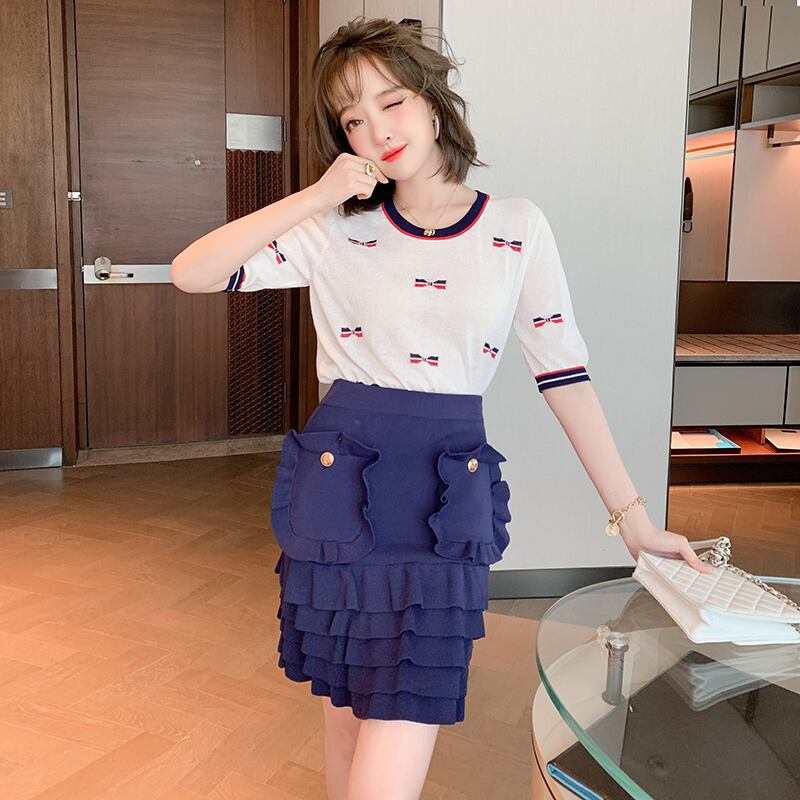 ハイウェストウェストスリムレースポケットソリッド カラースカート サマー 夏物 ソリッドカラー MIUCO97035618207