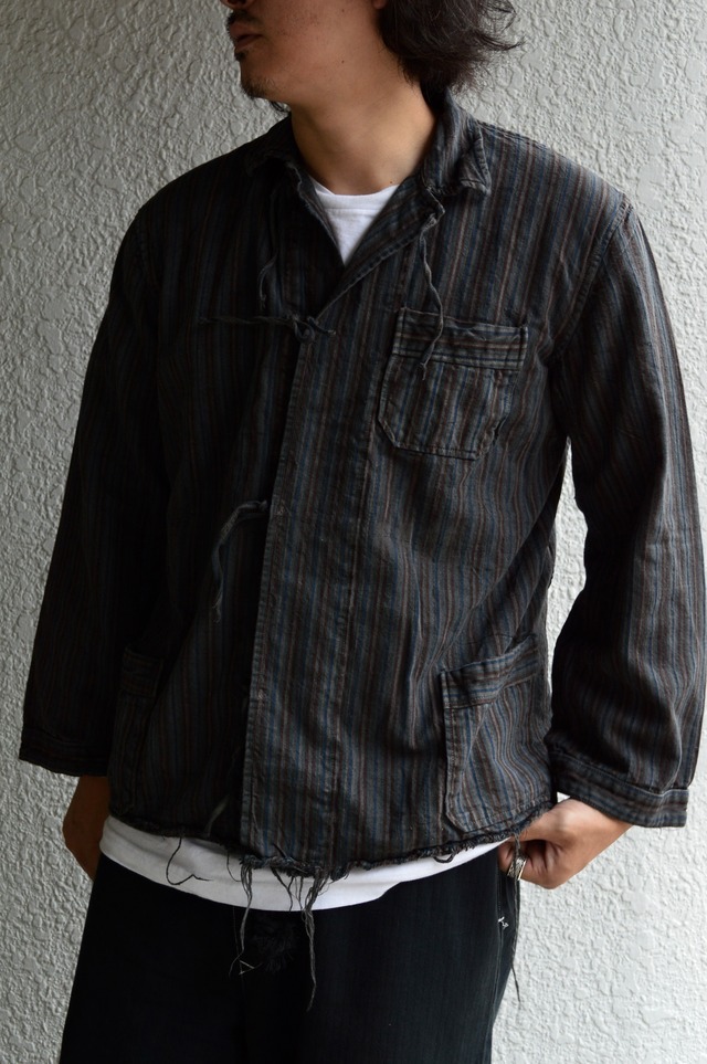 VENTITANK PROJECT Bulgarian Army 1950's-60's Dead Stock Custom Remade & Dyed Sumi Kuro Sleeping Shirt Jacket Type Red Multi 1 ブルガリア軍 スリーピングシャツ ジャケット 50s 黒染め