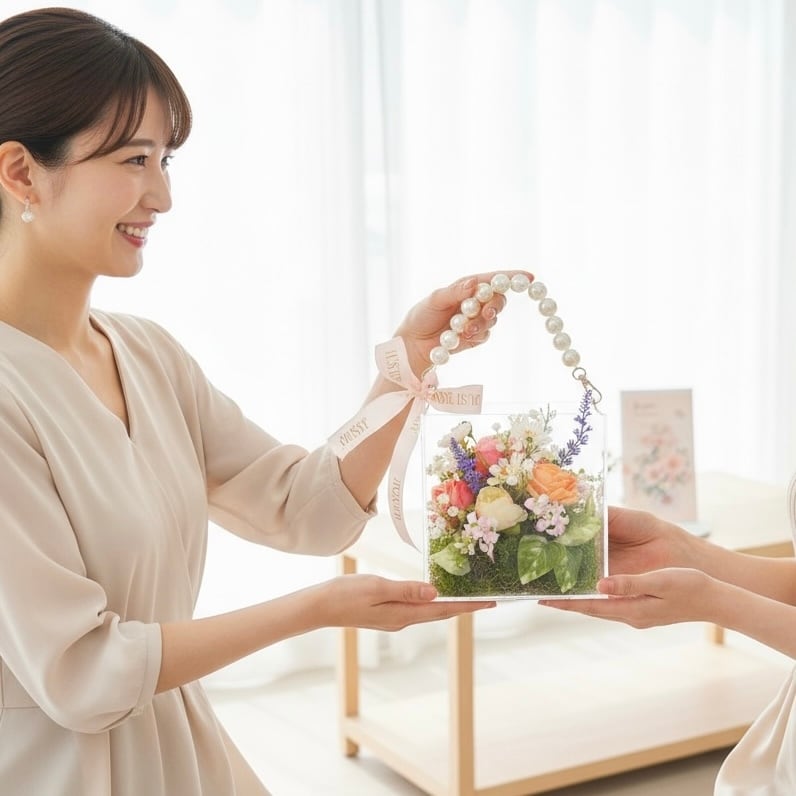 スプリングセレクト｜春待ちフラワーアレンジ パールハンドル付き