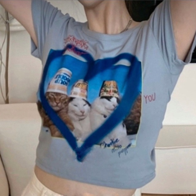 Heart cat T shirts/BLUE