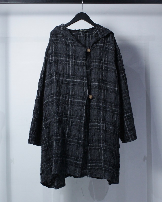 【Caka BLACK】Checkered Pattern Vintage Wool Hooded Jacket