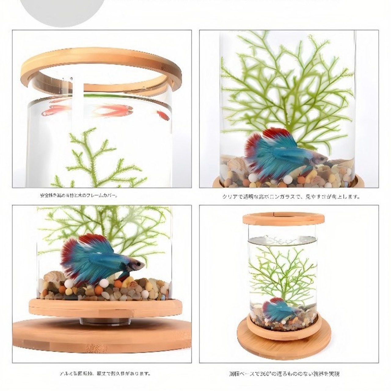 【木製 インテリア アクアリウム】水槽 アートアクアリウム 強化ガラス 回転水槽 ベタ水槽 エビ水槽 ペット用品 水草付き 朽木付き ２種展開 リビング 寝室 一人暮らし   シンプル おしゃれ