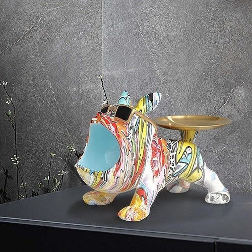 小物入れ 口デカ ブルドッグ 2カラー 青 緑 置物 尻尾お皿 犬 ミニテーブル 卓上 おしゃれ インテリア 小物置き 収納 シンプル リビング 一人暮らし