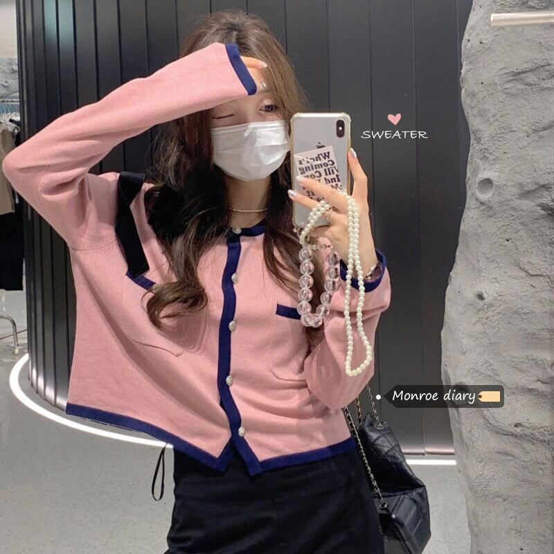 薄手ニットカーディガンオータムショートラウンドネックジャケット ロング 秋物 Oネック モンロー79973363835