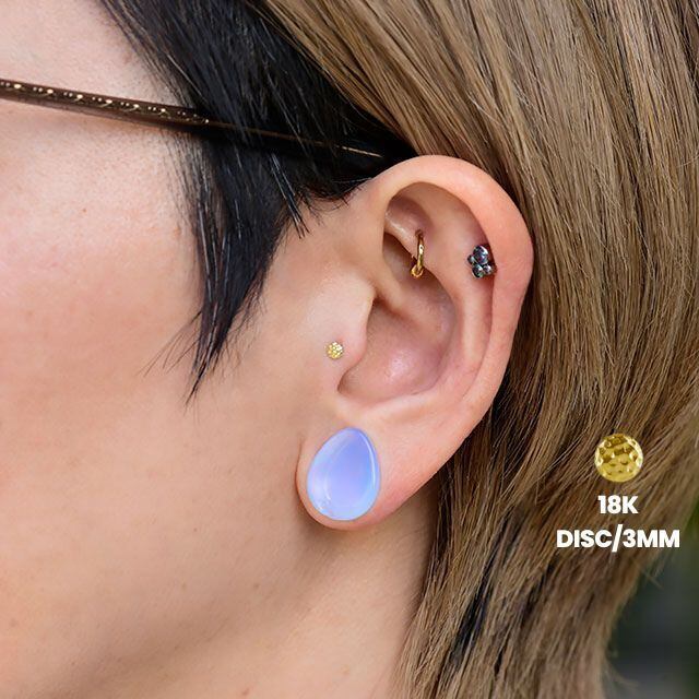 18K 18金イエローゴールド 3mm 槌目プッシュピアス 20G 18G 16G 14G 