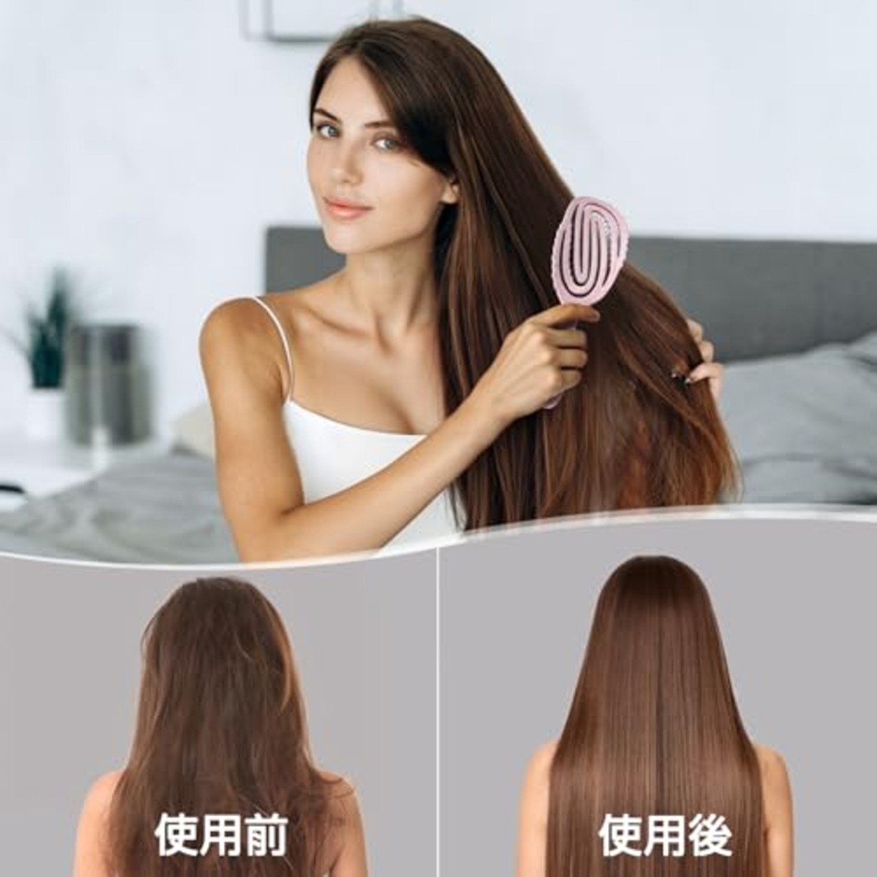 AIMIKE Hemp-Relax デタングリングブラシ もつれ解消 ヘアブラシ 環境にやさしい 絡まないブラシ 頭にフィット ウェット＆ドライブラシ サラサラ髪 スケルトンブラシ お手入れ簡単 濡れた髪用ブラシ ツヤ出し ピンク