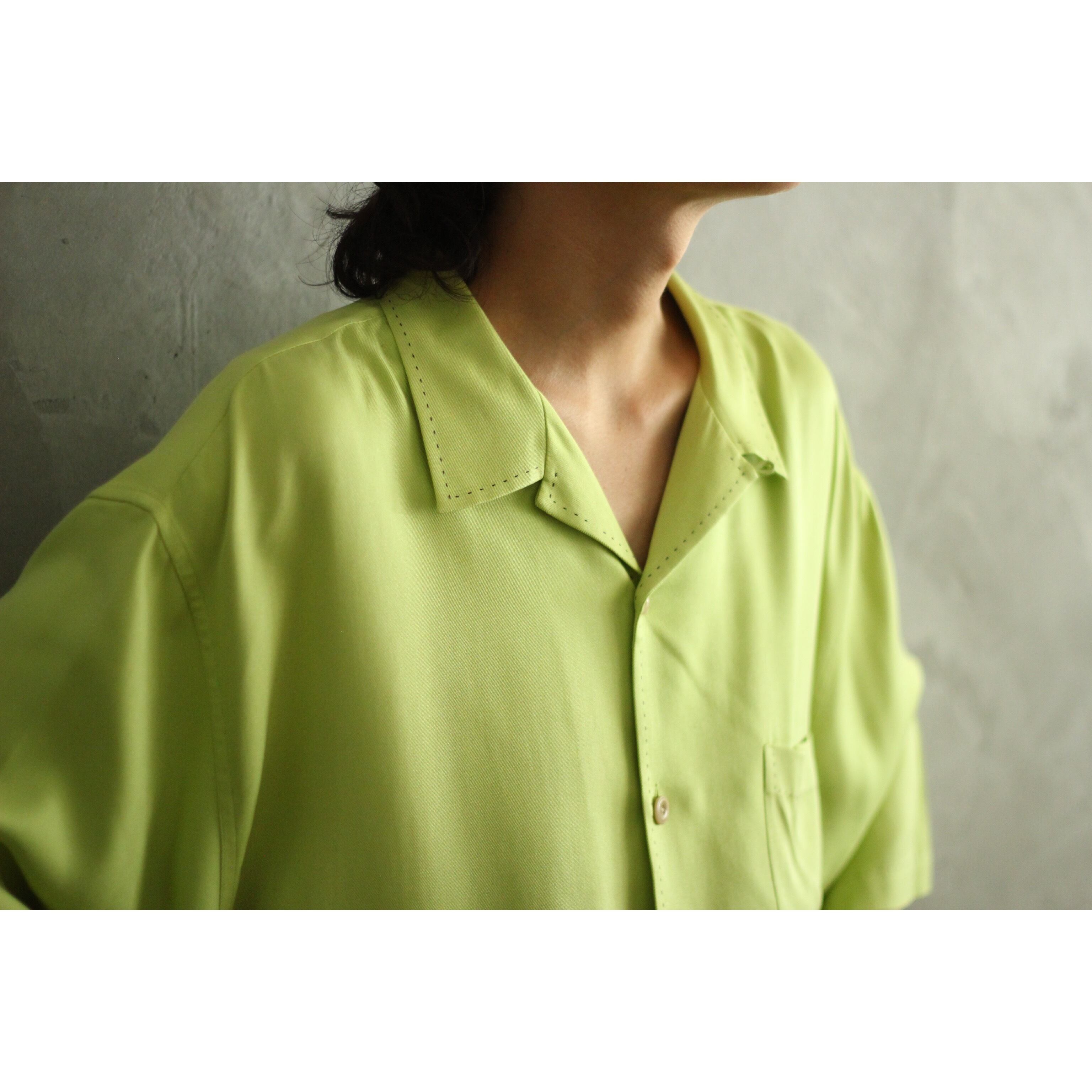 S/S シルク ライムグリーン オープンカラーシャツ オーバーサイズ 【OT