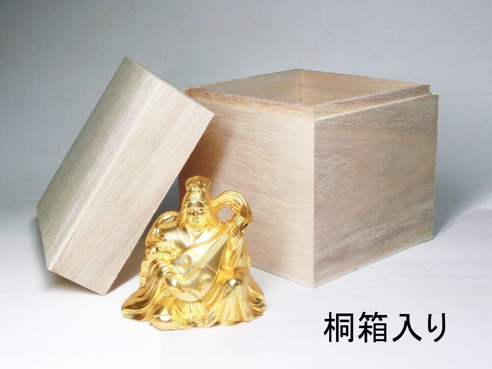 好運呼び込む 純金メッキ 弁財天 ( 化粧箱入 24Kメッキ ) 寿台座 付