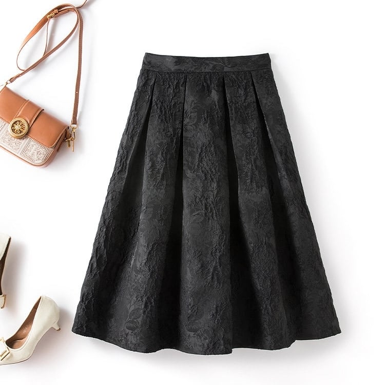 Floral jacquard tuck skirt BO0316