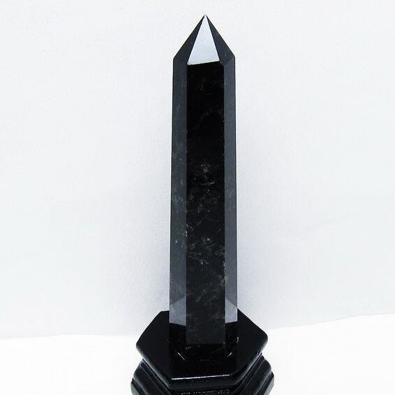 モリオン 黒水晶 六角柱 台座付属 一点物 152-4045