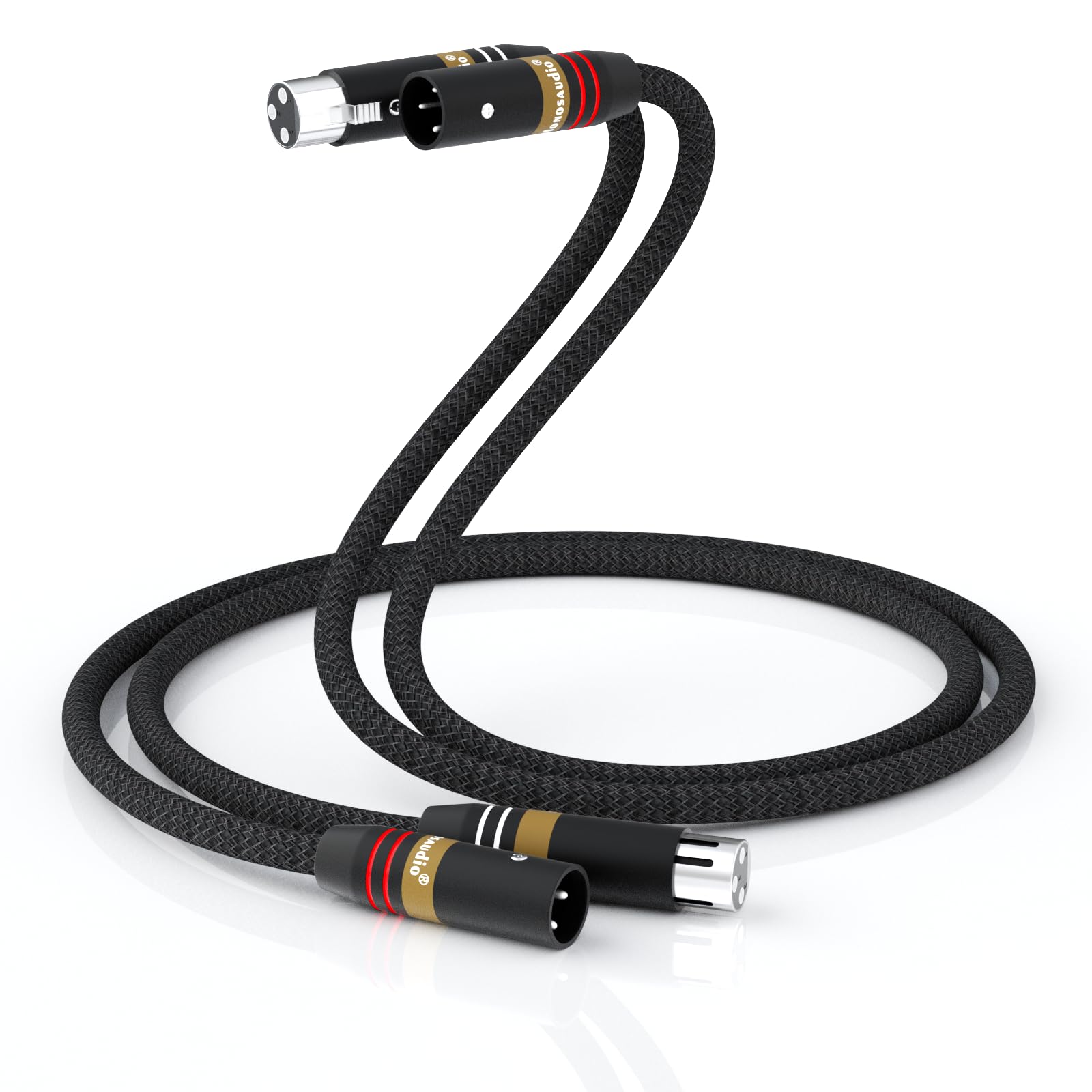 【人気】Monosaudio 17AWG HiFiオーディオ マイクケーブル XLRケーブル 3ピン オーディオケーブル OFC銅銀メッキ XLRオス-XLRメスコネクタ 耐久性 バランスケーブル マイク録音用 プロ録音 コンデンサマイク、AVアンプ、スピーカー等の録音デバイスに対応 ブラック (ペア / 1M)
