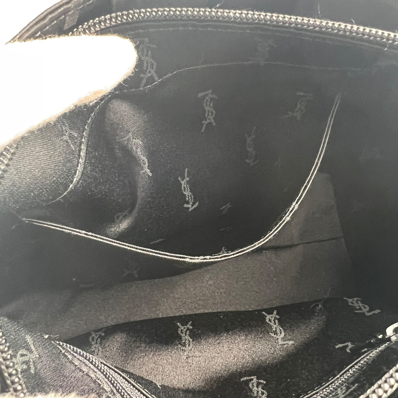 SAINT LAURENT サンローラン YSL 総柄 キャンバス ハンドバッグ 黒 A-13688
