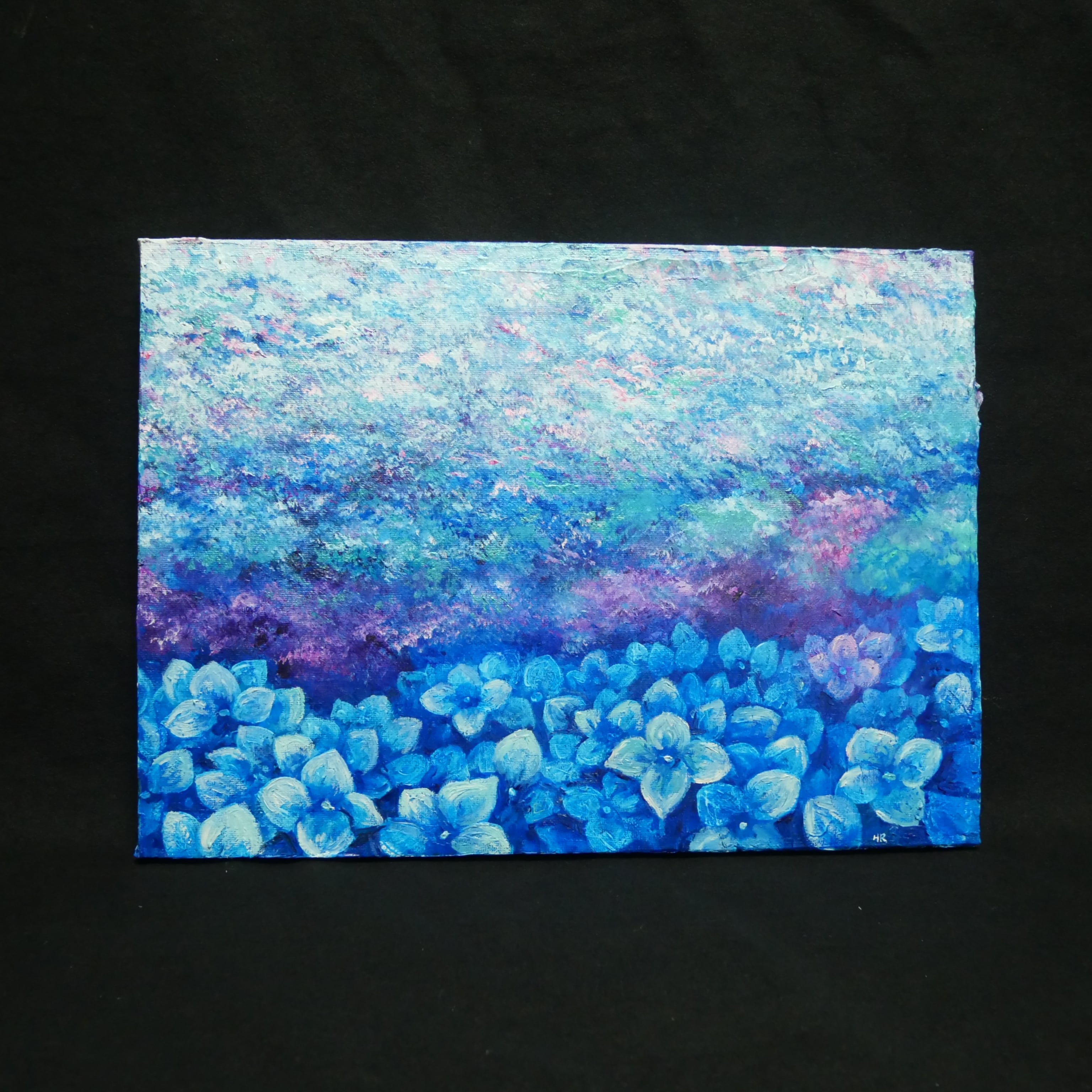 油絵・原画】雨上がりの奇跡 〜光満ちる紫陽花畑〜（F4号） ｜ 紫陽花