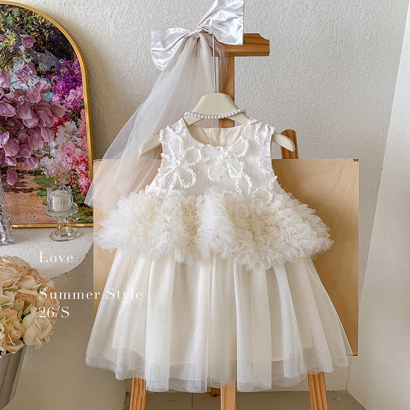 予約販売】90-140cm ✨ 韓国子供服 フラワー レース チュール ドレス