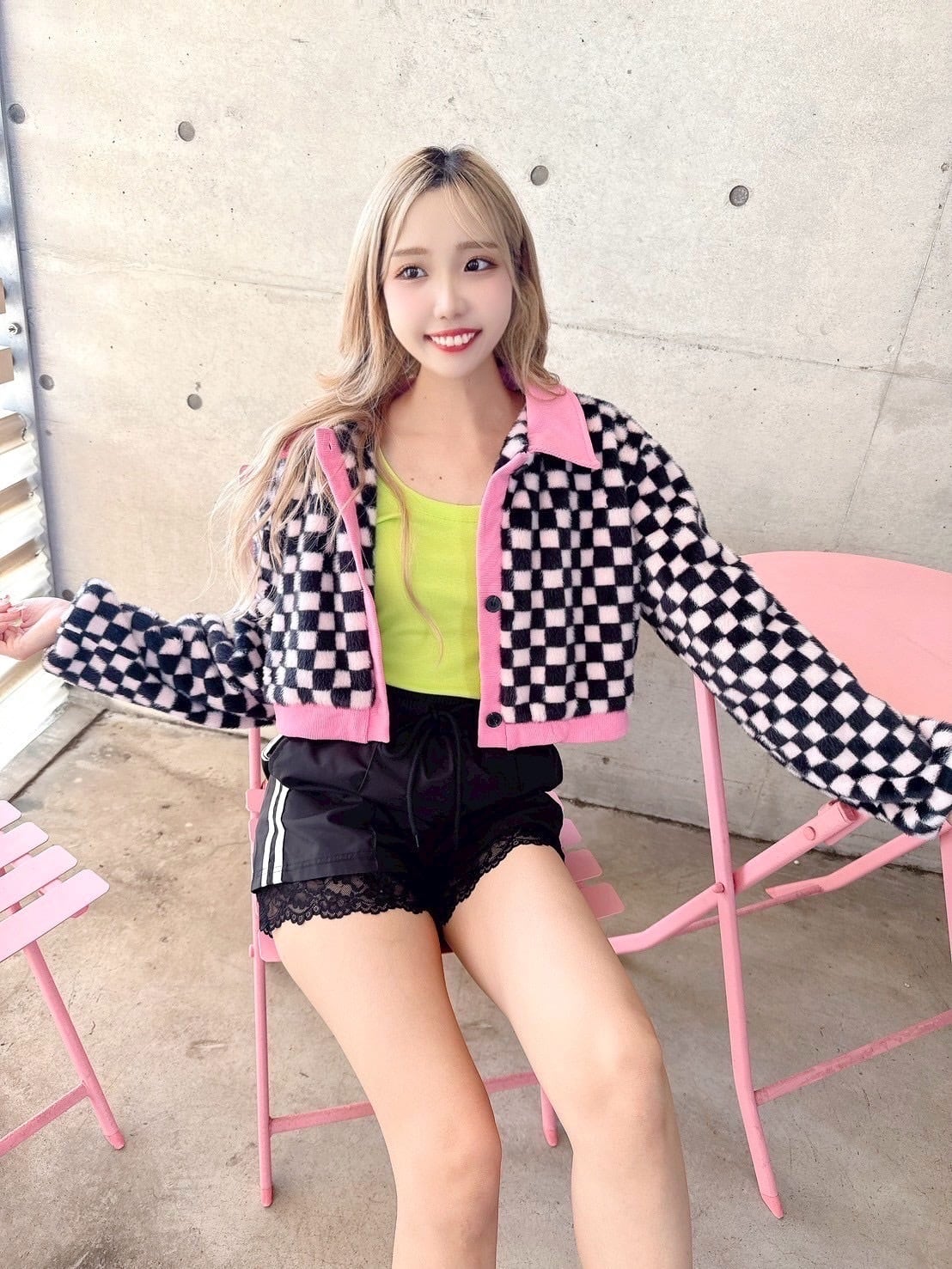 ブロックチェックファーブルゾン/韓国/レディースファッション/可愛い/おしゃれ/ラフ/カジュアル/ショート丈/上着/アウター/秋/冬(1-173)