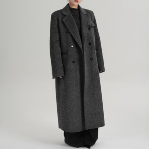LAPEL V-NECK DOUBLE BREAST LONG WOOL COAT 3colors M-15435