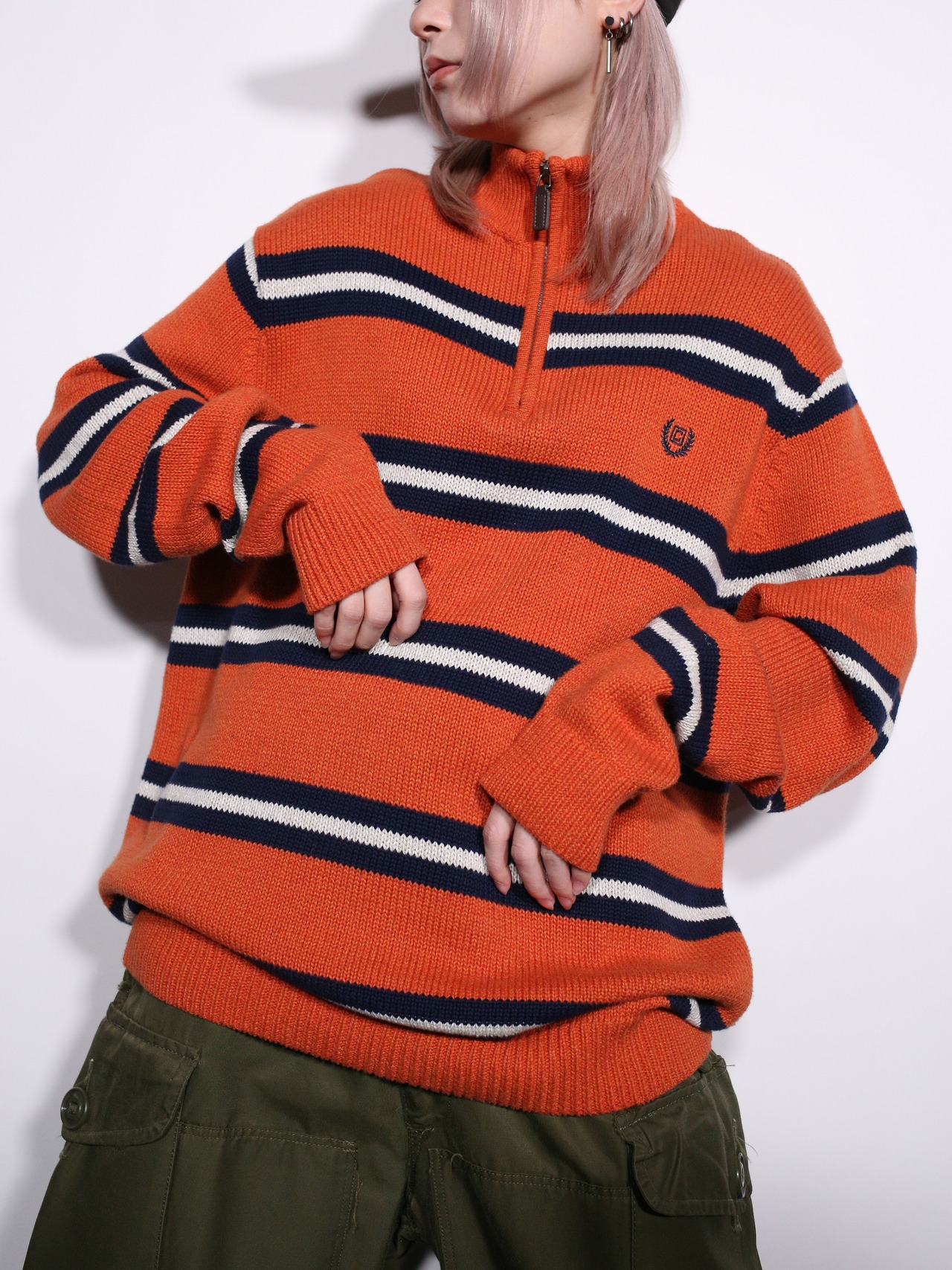 "CHAPS" good coloring border half-zip cotton knit - 3