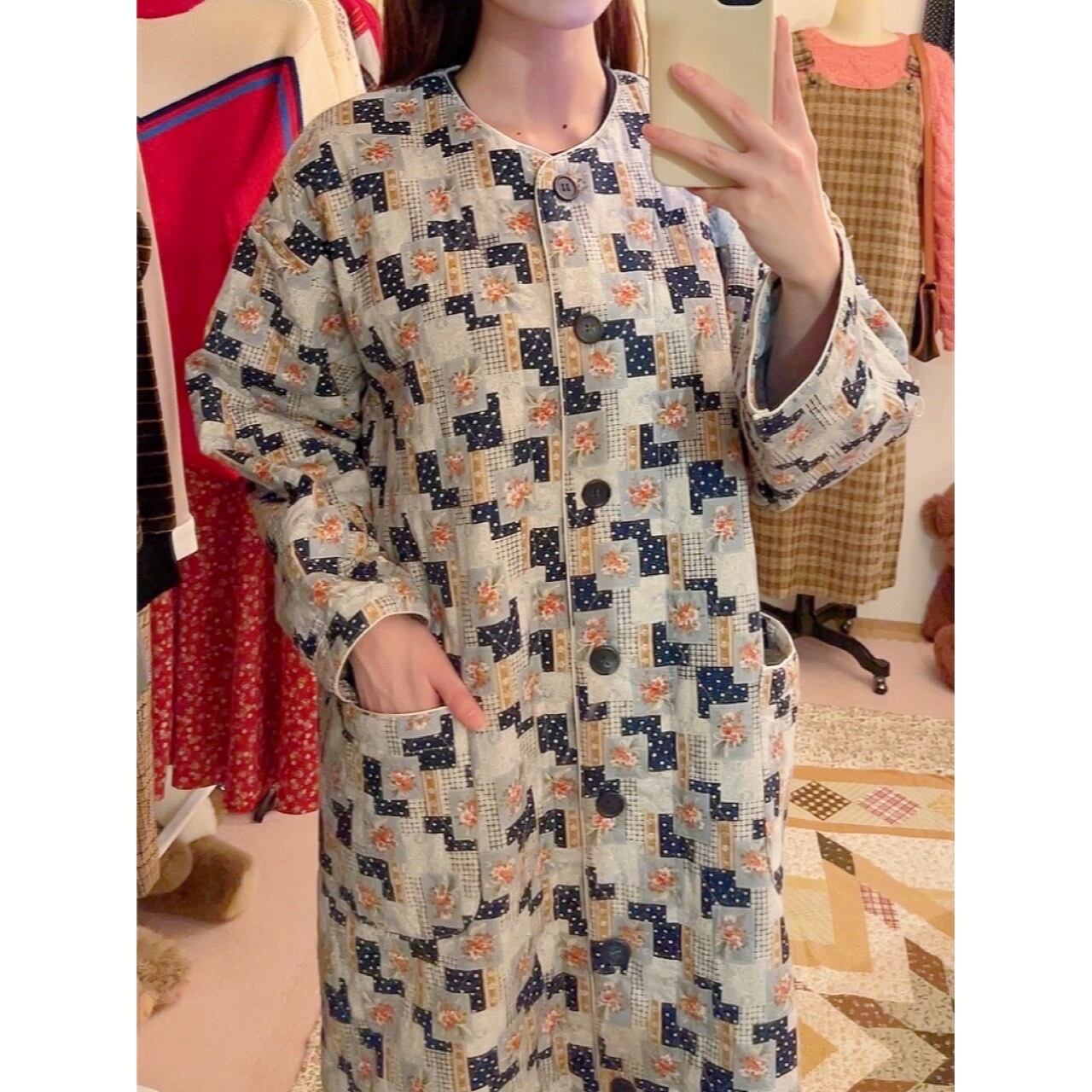 light blue flower quilting coat