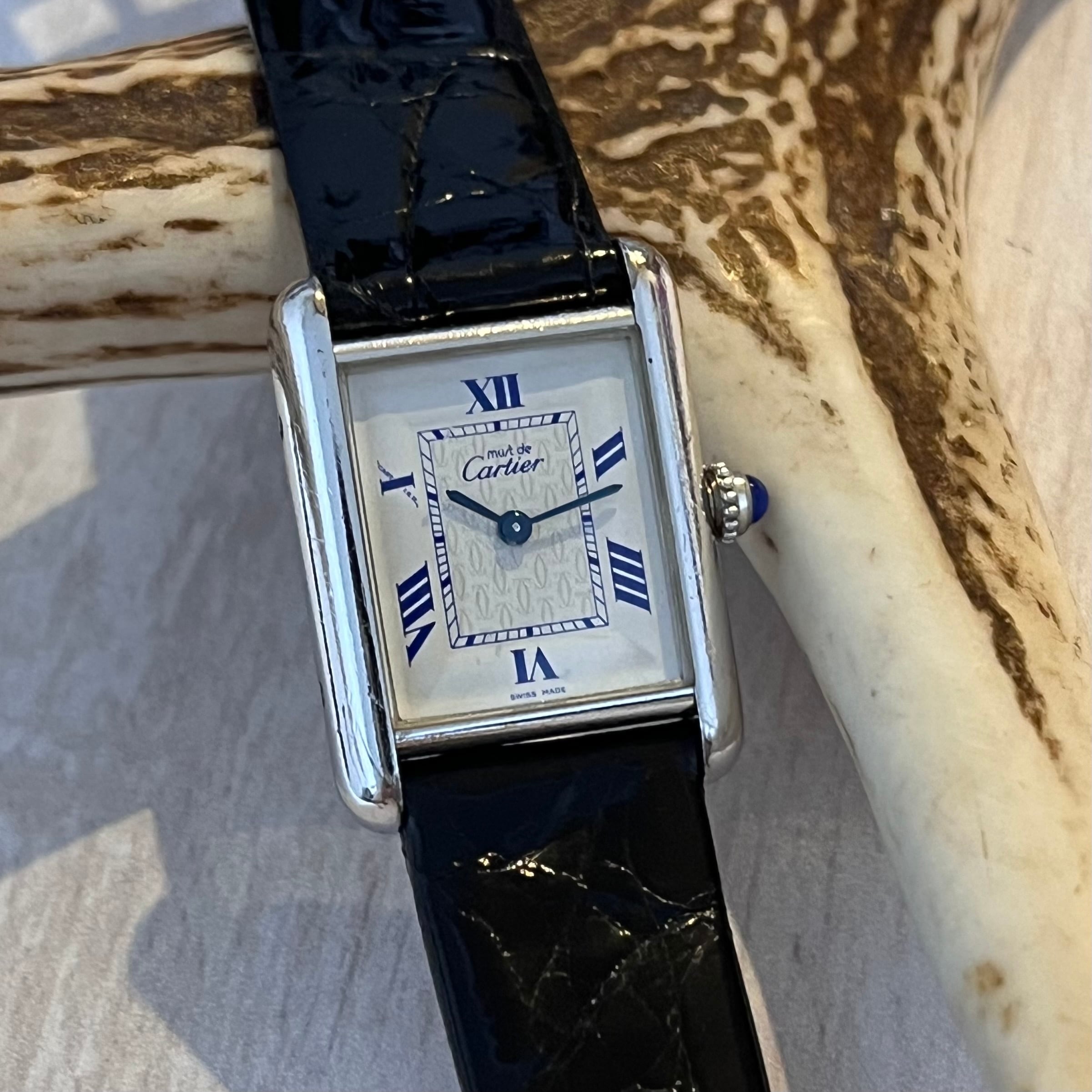 美品 カルティエ マスト タンク シルバー ブルーローマン SM Cartier