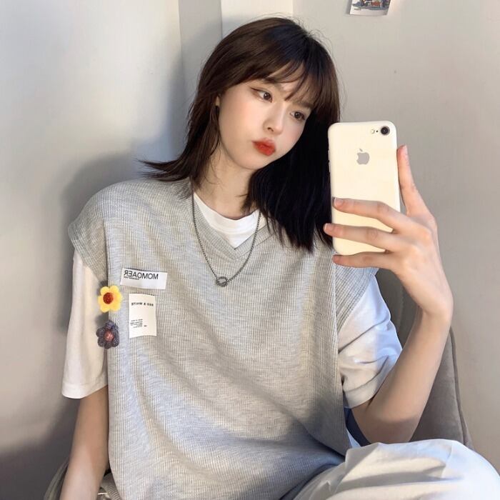 サマーカジュアルトップス ルーズレディースホワイトシャツ スタンダード レトロ 夏物 ケッペル7260209052