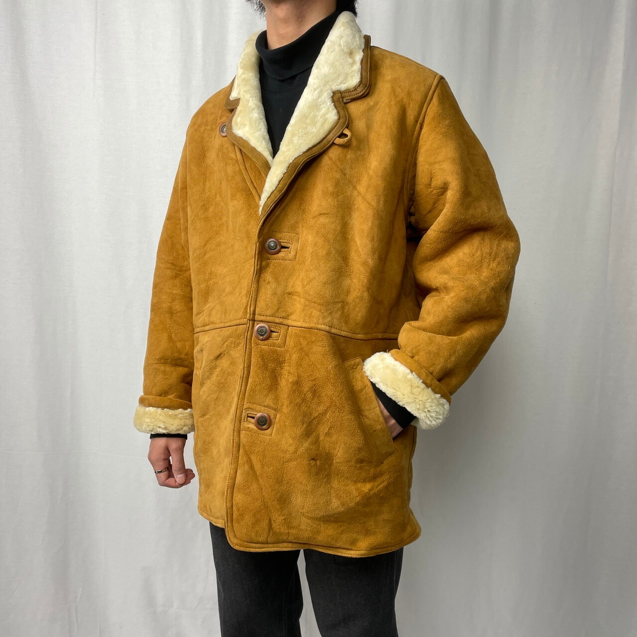 90年代 USA製 Marlboro マルボロ ムートンコート メンズXL相当 古着  