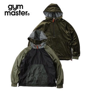 gym master ジムマスター リバーシブル マイクロリップ×ベロア アノラックパーカー メンズ レディース ベロア ナイロン リップストップ 防風 春秋冬 G821707 ブラッククレイジー