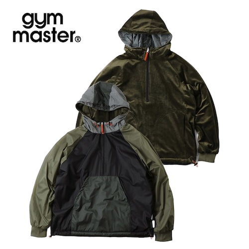 gym master ジムマスター リバーシブル マイクロリップ×ベロア アノラックパーカー メンズ レディース ベロア ナイロン リップストップ 防風 春秋冬 G821707 ブラッククレイジー