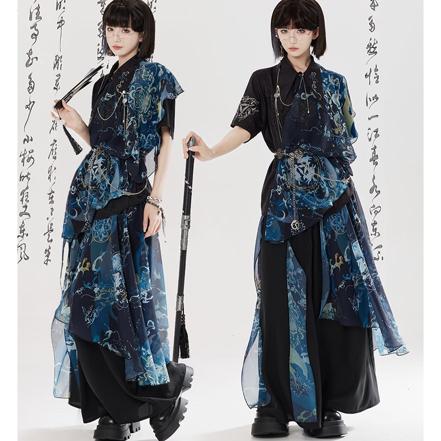 中華ゴシック チャイナ風 中華服 ワイドパンツ 袴パンツ ユニセックス