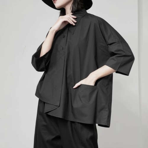 Irregular mid sleeve shirt 【2color】 C0032
