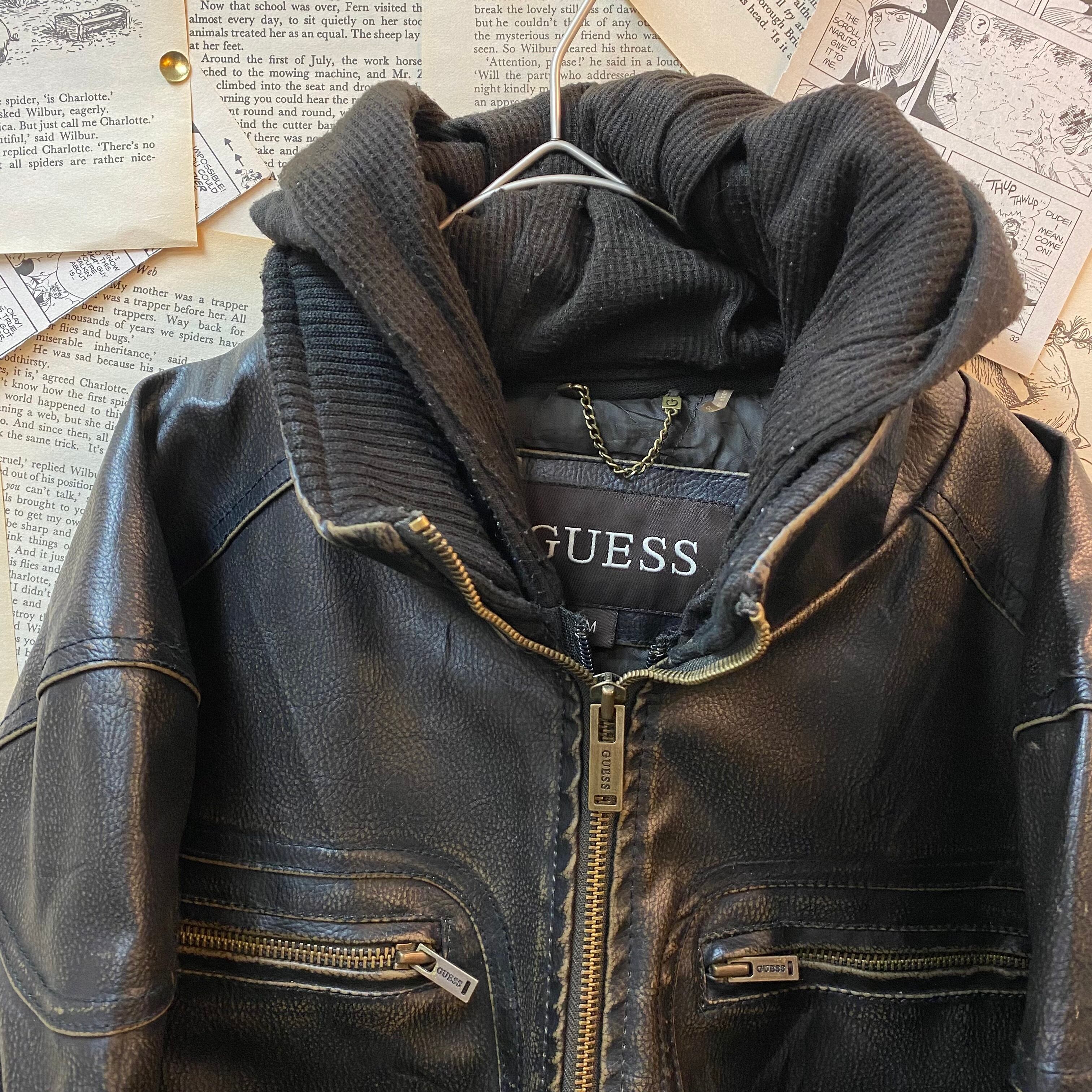 90s GUESS フーディーリアルレザージャケット | 古着屋PENNY