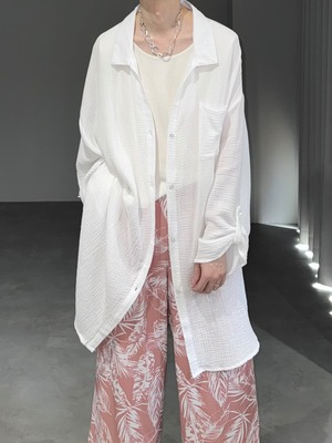 sheer loose long shirt / white