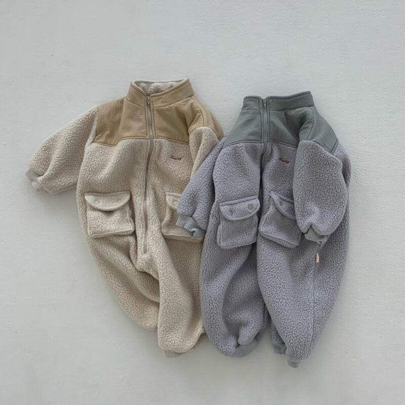 【BABY】韓国風 カラーバリもこもこロンパース