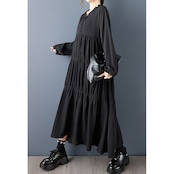 ギャザーフリル ロングワンピース 00308