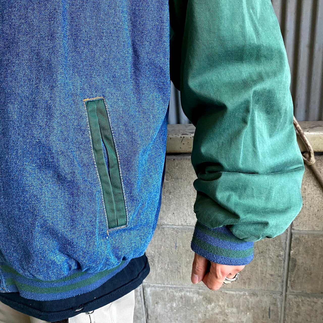 ビッグサイズ Tri Mountain 企業ロゴ刺繍 デニムスタジャン メンズ2XL 