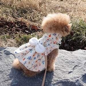【PET】お嬢様風大きな蝶結び付き色々花柄イラスト入りペットワンピース