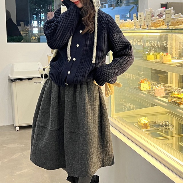 button-front simple cardigan　J00326