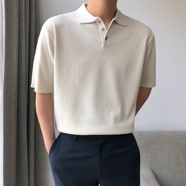 ポロシャツ ニット 半袖 トップス セーター メンズファッション 3色 韓国 春 夏