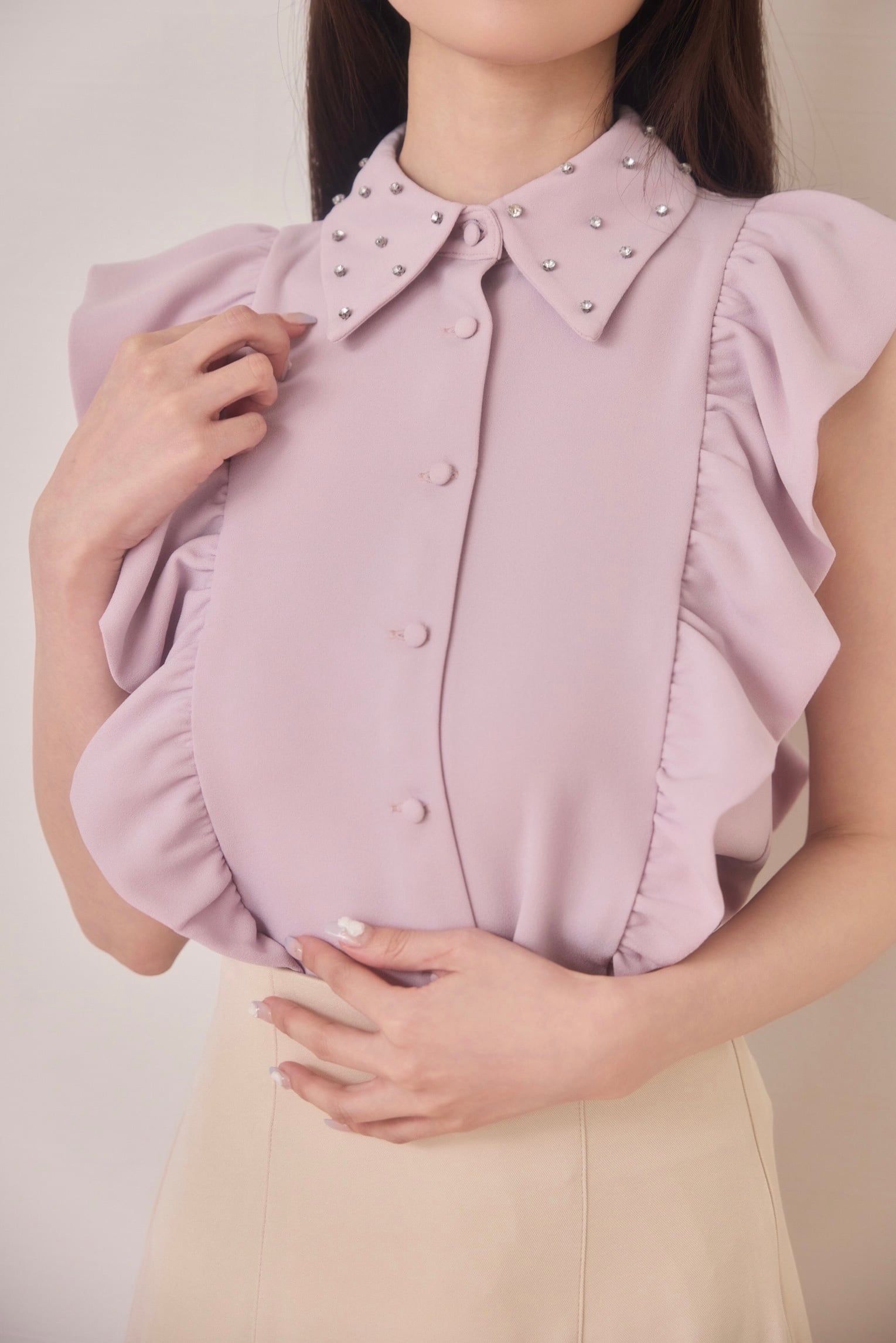 frill sleeve bijou blouse(lavender) | Désir et Raison