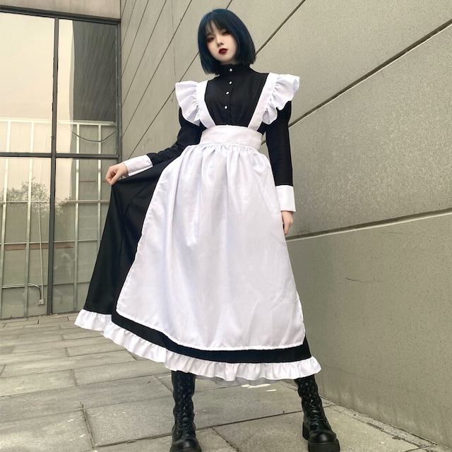 （2点）かわいい メイド服 cosplay S-4XL 男女兼用 大きいサイズ ブラック ホワイト ワンピース45890681