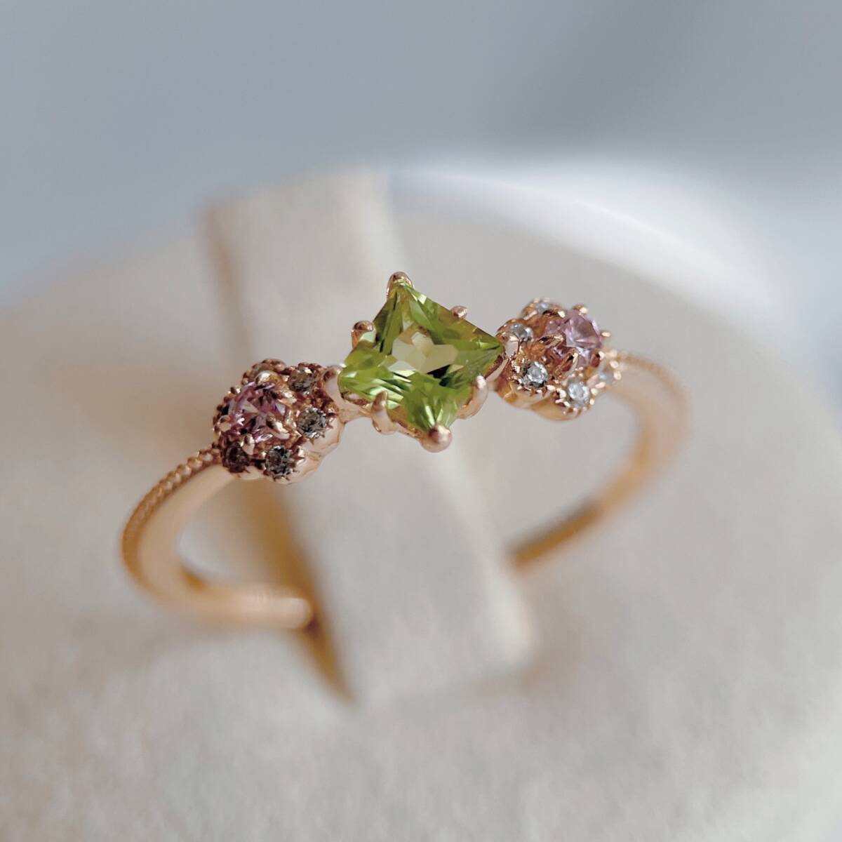 天然ペリドット プリンセスカットリング silver925