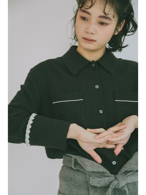 【受注 前金30%到着専用】YUKI SHIMANE Clam stitch Linen Wool Shirt - BLACK