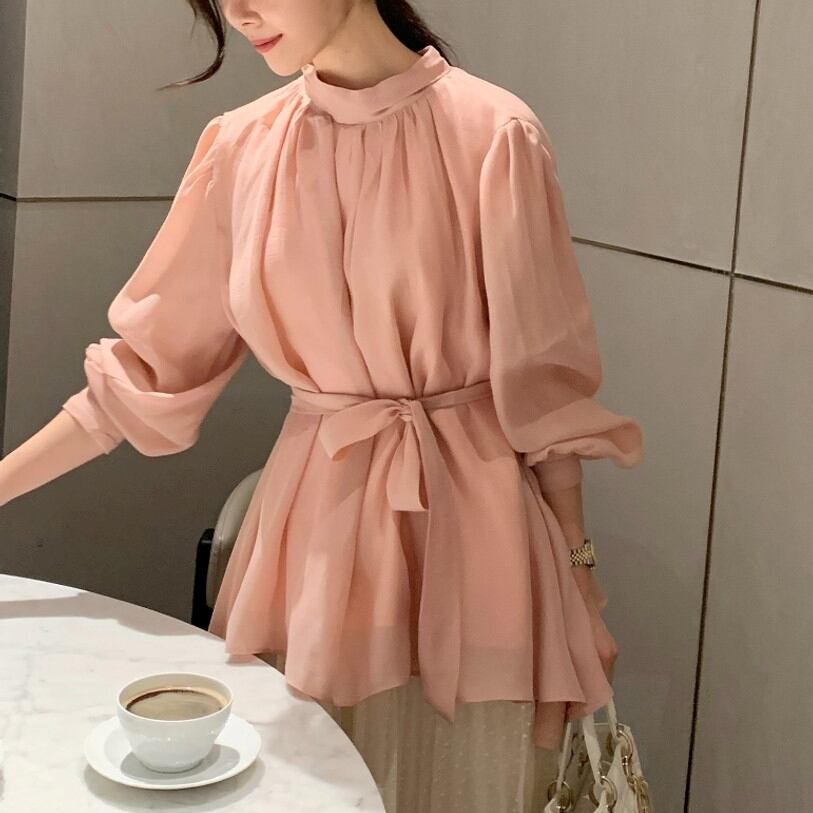 トップス レディース シャツ ブラウス 長袖 ランタンスリーブ ラウンドネック ワイド シフォン ウエストリボン かわいい 大人可愛い きれいめ シンプル カジュアル 大人 上品 おしゃれ お洒落 レトロ アジアン 大人女子 こなれ感 とろみ感 抜け感 無地 春 夏 誕生日 10代 20代 30代 40代 オフィス ビジネス OL 通勤 学生 通学 デート お出かけ 女子会 休日 イベント リゾート ホテル レストラン 韓国 韓国系 送料無料 ファッション コーデ スタイル 楽ちん モテ 定番 トレンド