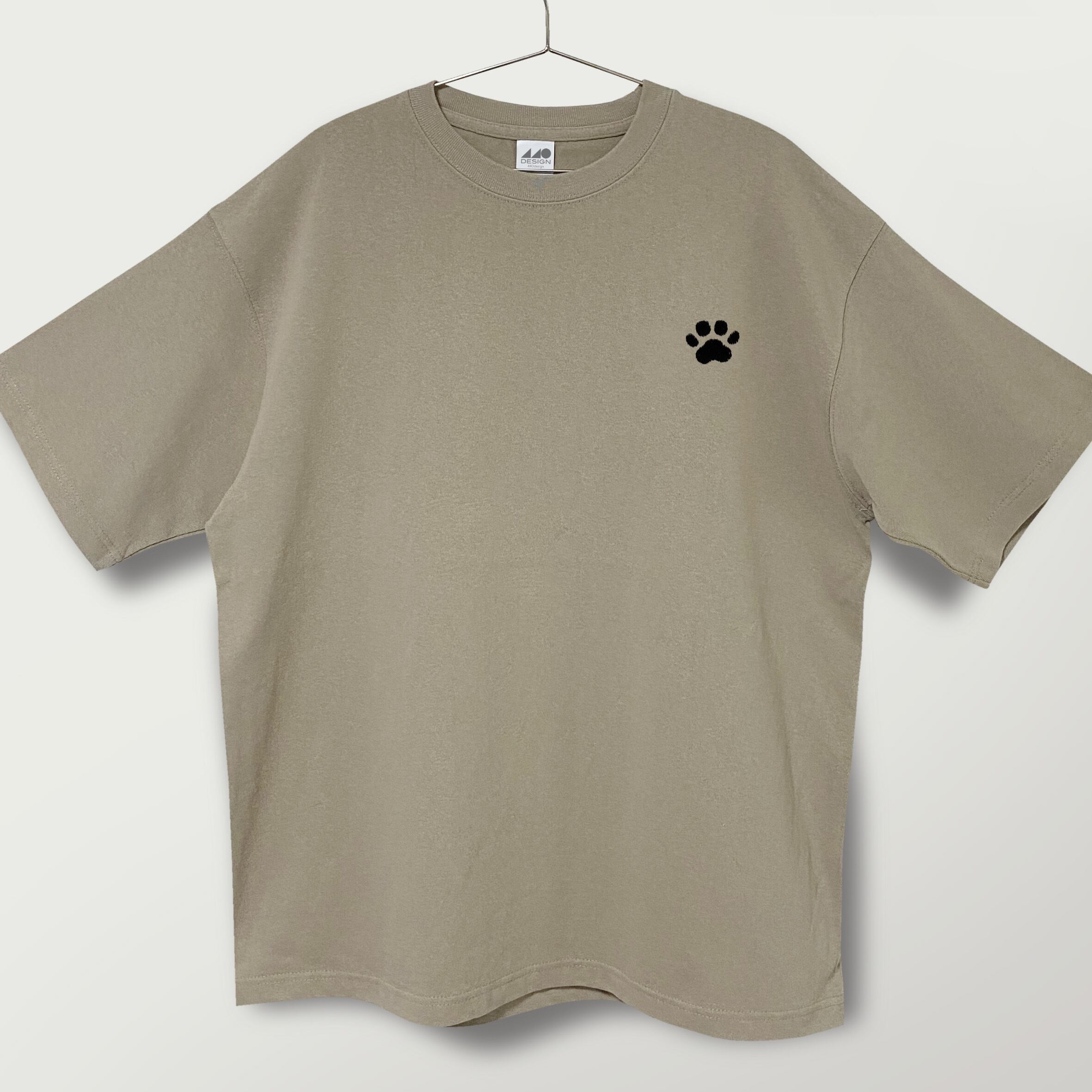 刺繍＆ステンシル☆半袖T-shirt／犬と眼鏡。