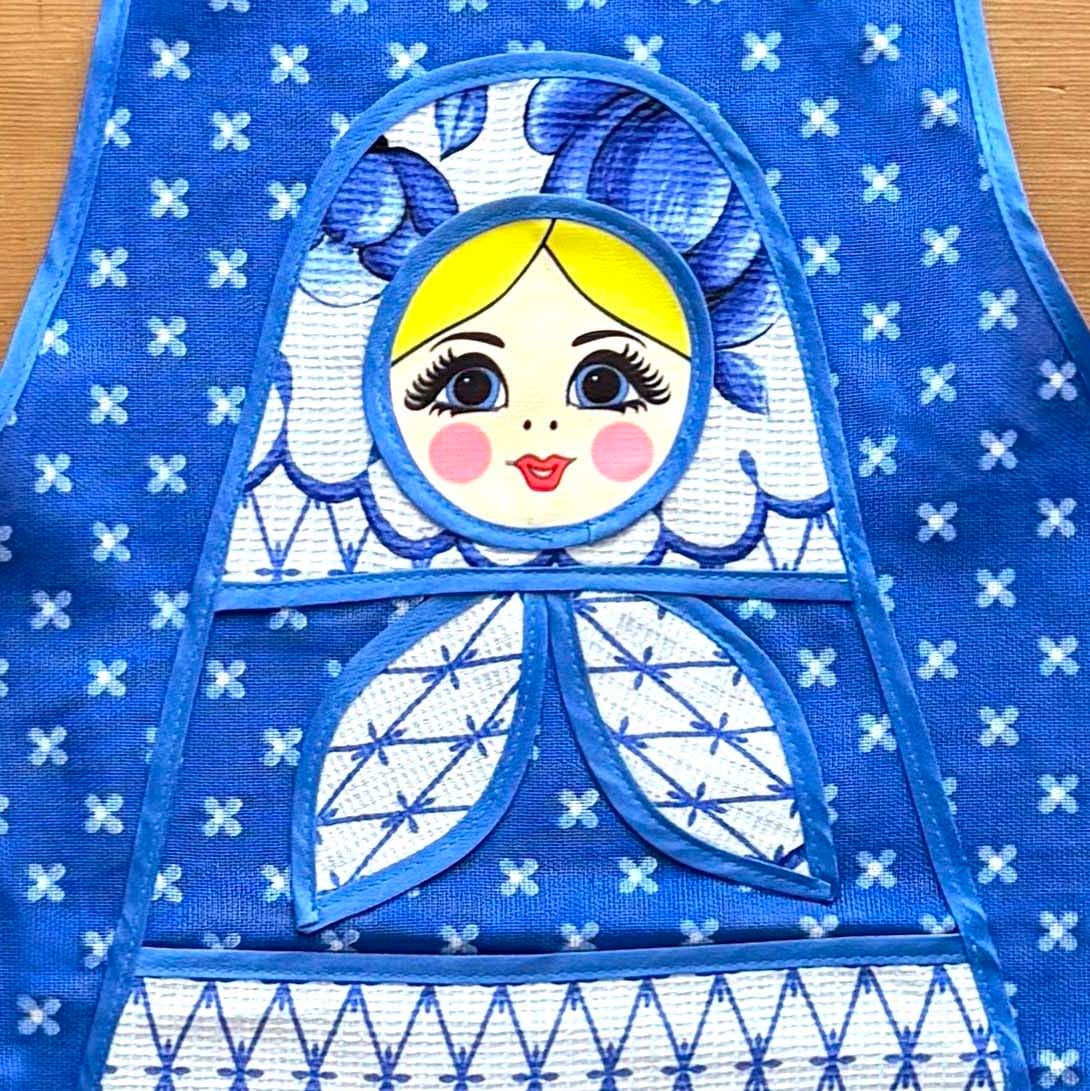 マトエプロン（青 / グジェリ柄）