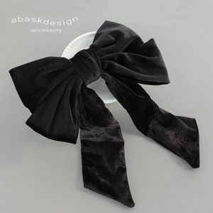 【ネコポス便】ベロア リボン ヘアクリップ 大人可愛い 上品 ブラック リボン バレッタ  2550